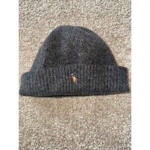 Polo Ralph Lauren Pony Beanie Hat Cap Grey Wool Blend Rib Knit OS